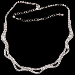 Vintage Rhinestone Scalloped Silver Tone Necklace